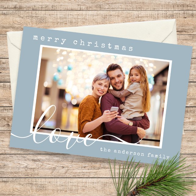 Cartes Pour Fêtes Annuelles Script moderne Famille Photo Noël (Créateur téléchargé)