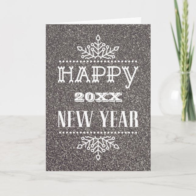 Cartes Pour Fêtes Annuelles Script moderne Festive Parties scintillant argent  (Devant)