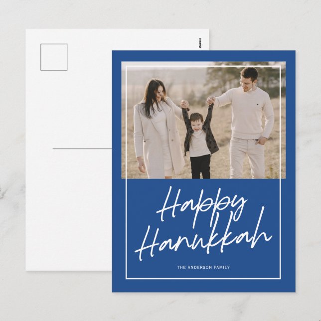 Cartes Pour Fêtes Annuelles Script moderne Happy Hanoukka photo de vacances Po (Devant / Derrière)