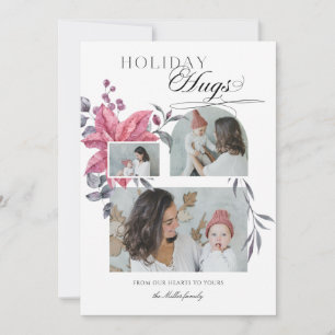 Cartes Pour Fêtes Annuelles Script moderne Hugs de vacances 3 photo Floral