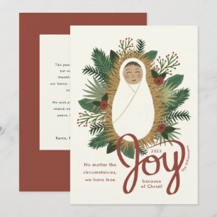 Cartes Pour Fêtes Annuelles Script moderne Joie bébé Jésus Nativité Noël