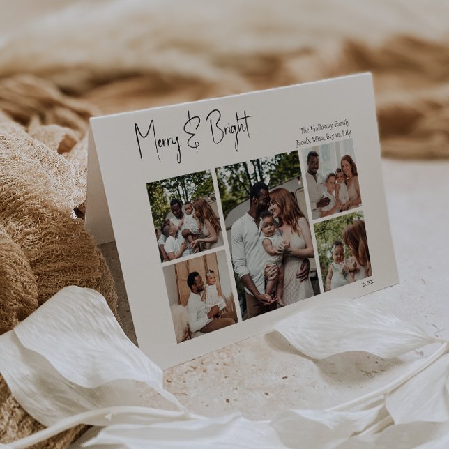 Cartes Pour Fêtes Annuelles Script Moderne Joyeuses Fêtes Trois-Photos Plié (Créateur téléchargé)