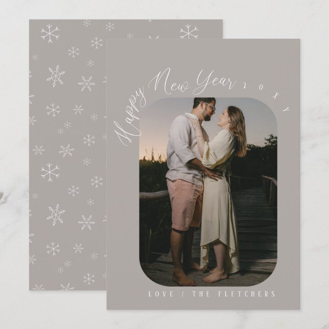 Cartes Pour Fêtes Annuelles Script moderne Joyeux photo du Nouvel An (Devant / Derrière)