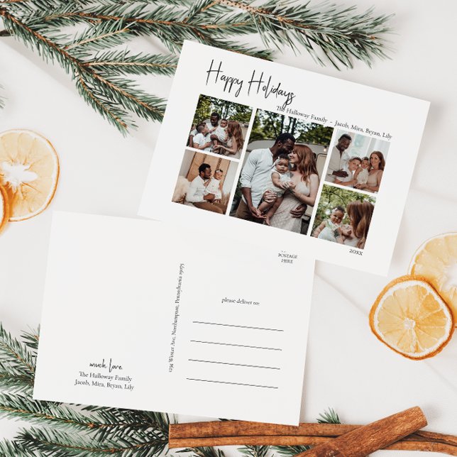 Cartes Pour Fêtes Annuelles Script moderne Joyeux vacances Cinq photos (Créateur téléchargé)