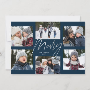 Cartes Pour Fêtes Annuelles Script moderne marine 6 photo collage de Noël