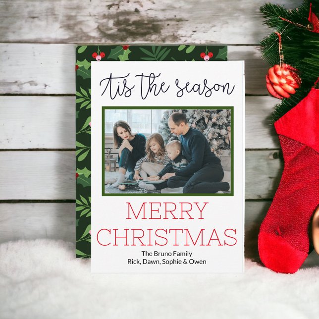 Cartes Pour Fêtes Annuelles Script moderne Noël photo année d'examen (Créateur téléchargé)