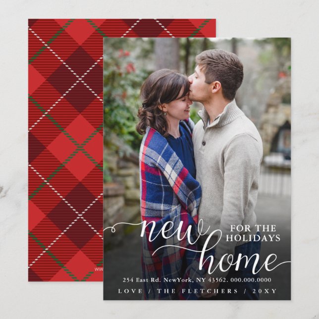 Cartes Pour Fêtes Annuelles Script moderne Nouvelle maison pour les vacances P (Devant / Derrière)