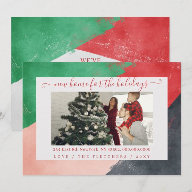 Cartes Pour Fêtes Annuelles Script moderne Nouvelle maison pour les vacances P (Devant / Derrière)