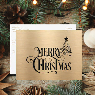 Cartes Pour Fêtes Annuelles Script moderne or et noir de Noël