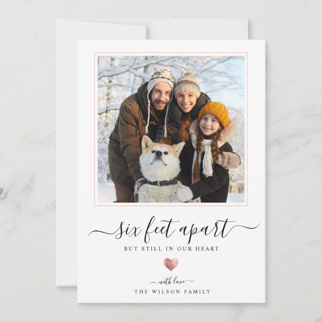 Cartes Pour Fêtes Annuelles Script moderne Quarantine Rose Gold Heart Six pied (Devant)