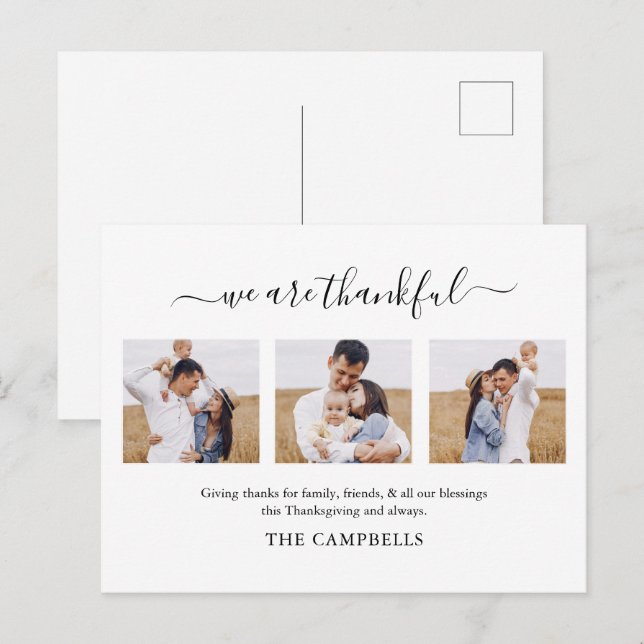 Cartes Pour Fêtes Annuelles Script moderne Thanksgiving Photo (Devant / Derrière)