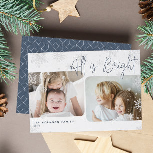 Cartes Pour Fêtes Annuelles Script neige   2 Photo All is Bright Holiday Card
