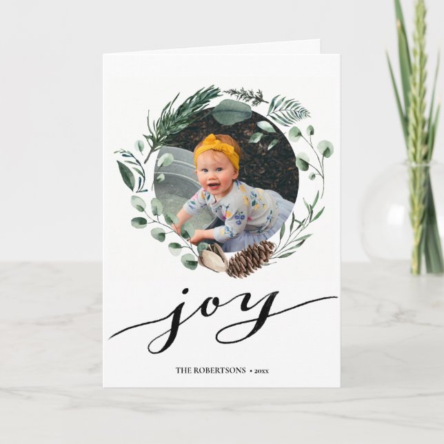 Cartes Pour Fêtes Annuelles Script noir moderne Élégant Foliage Eucalyptus (Devant)