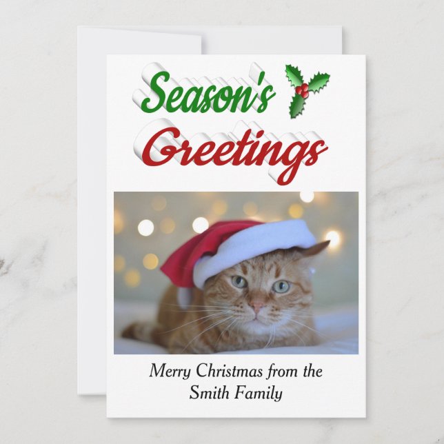 Cartes Pour Fêtes Annuelles Script photo de Noël Holly Joyeuses Fêtes (Devant)