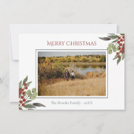 Cartes Pour Fêtes Annuelles Script religieux moderne Red Holly Photo de Noël