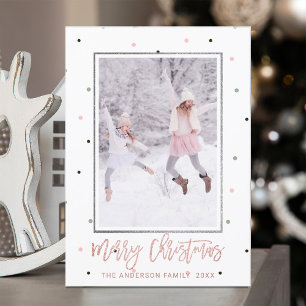 Cartes Pour Fêtes Annuelles Script rose Gold   Photo de Noël Pastel de neige
