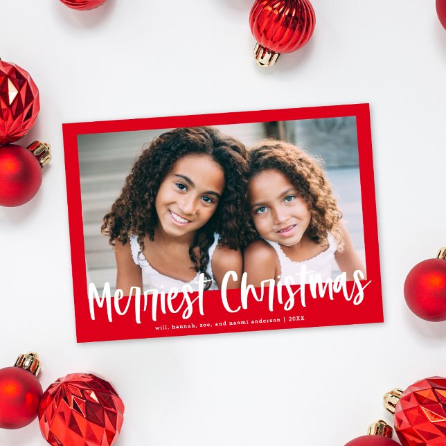 Cartes Pour Fêtes Annuelles Script rouge moderne Merriest Christmas Photo Holi (Créateur téléchargé)