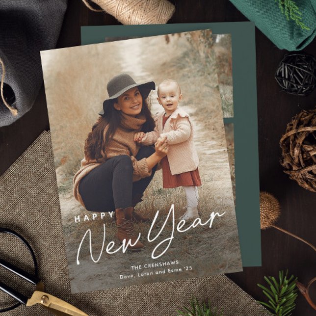 Cartes Pour Fêtes Annuelles Script simple Joyeux Nouvel An 3 photo (Simple Script 3 Photo New Years Holiday Card.)