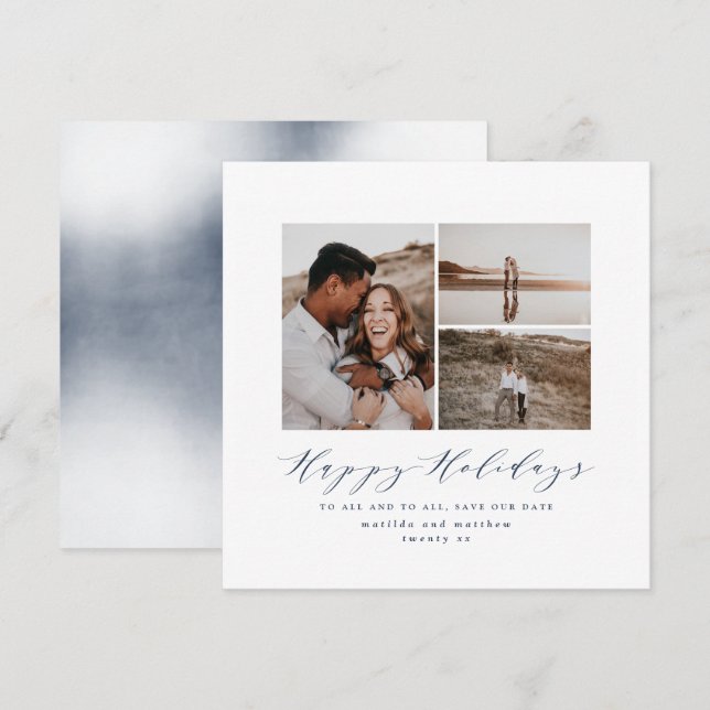 Cartes Pour Fêtes Annuelles Script texte photo Noël enregistrer la date (Devant / Derrière)