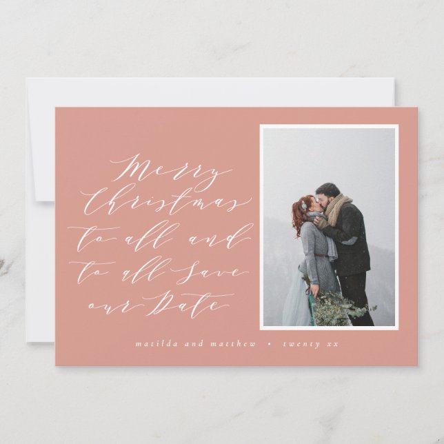 Cartes Pour Fêtes Annuelles Script texte photo Noël enregistrer la date (Devant)