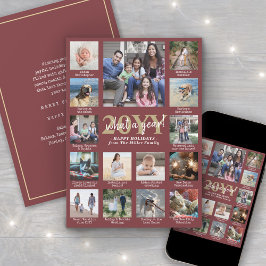 Cartes Pour Fêtes Annuelles Script What a Year ! 15 Photo Collage Burgundy Gol