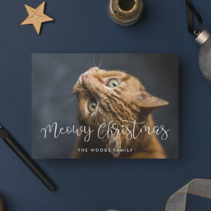 Cartes Pour Fêtes Annuelles Script Whimsical Meowy Photo de chat de Noël