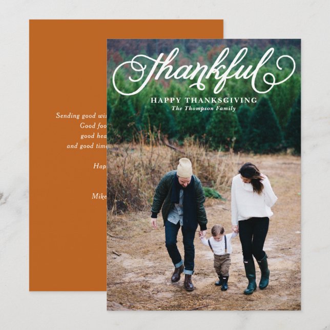 Cartes Pour Fêtes Annuelles Script Whimsical Thankful Bon thanksgiving photo (Devant / Derrière)