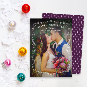Cartes Pour Fêtes Annuelles Scrolls Élégants Joyeux Nouvel An Plum Purple Phot