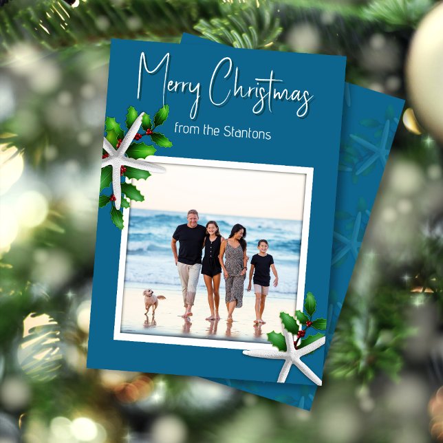 Cartes Pour Fêtes Annuelles Sea Blue Starfish Christmas Photo (Créateur téléchargé)