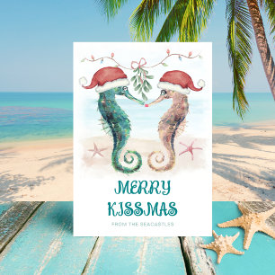 Cartes Pour Fêtes Annuelles Seahorse Mistletoe Joyeux Kissmas Noël côtier