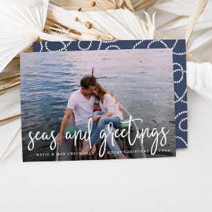 Cartes Pour Fêtes Annuelles Seas and Greetings Nautical Holiday Photo Card
