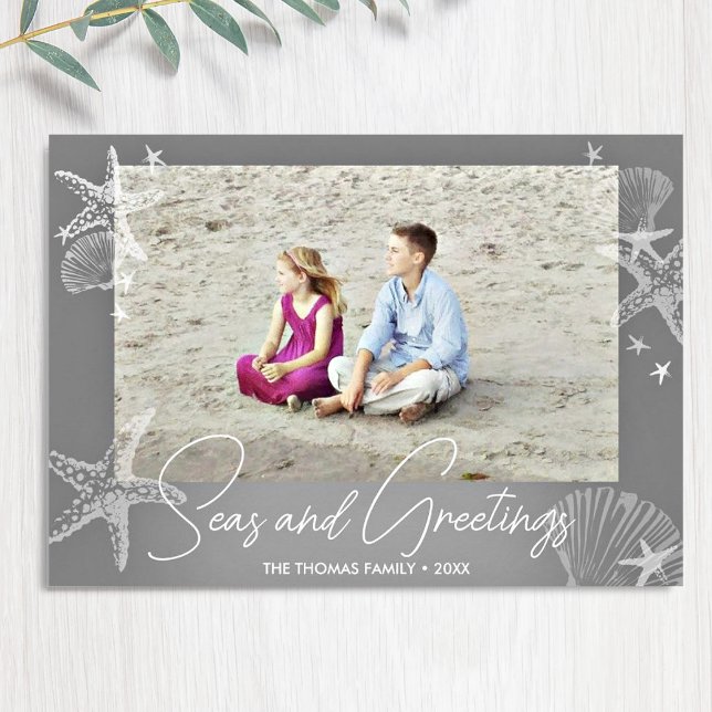 Cartes Pour Fêtes Annuelles Seas & salutations Grey Photo Plage Starfish (Créateur téléchargé)