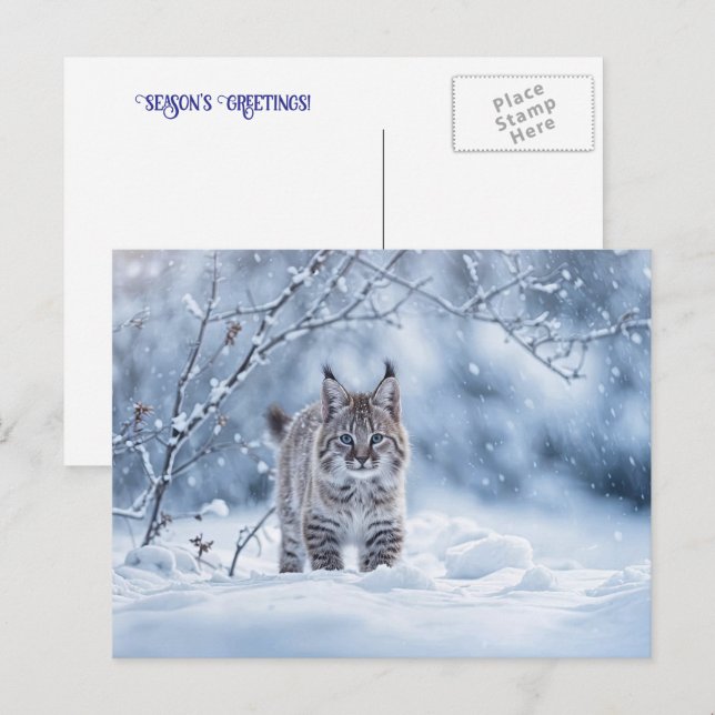 Cartes Pour Fêtes Annuelles Seasons Greeting Holiday Bobcat Snow (Devant / Derrière)
