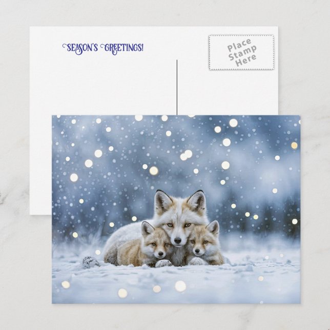 Cartes Pour Fêtes Annuelles Seasons Greeting Holiday Fox and Snow (Devant / Derrière)