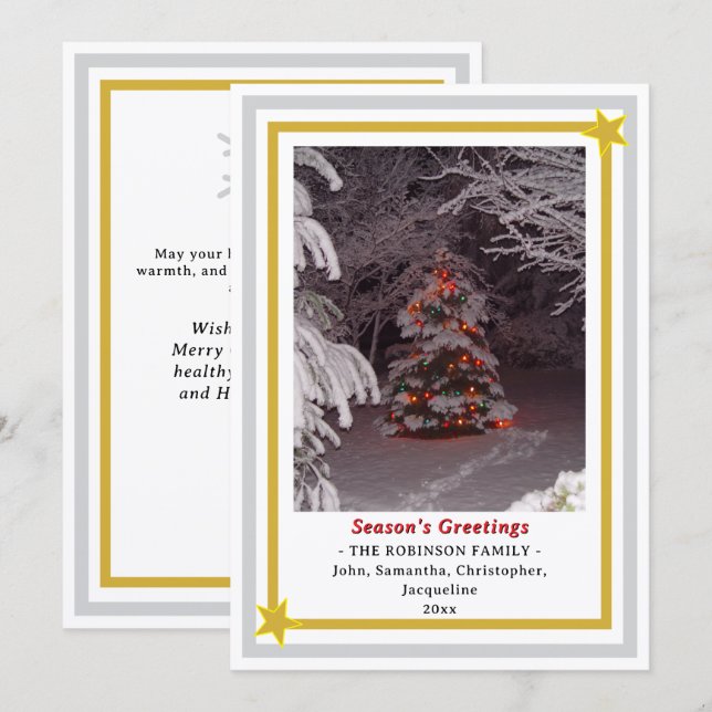 Cartes Pour Fêtes Annuelles Season's Greetings Christmas Tree INSERT PHOTO  (Devant / Derrière)