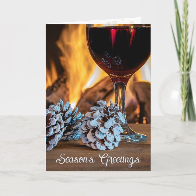 Cartes Pour Fêtes Annuelles Season's Greetings Red Wine and Pine Cones (Devant)
