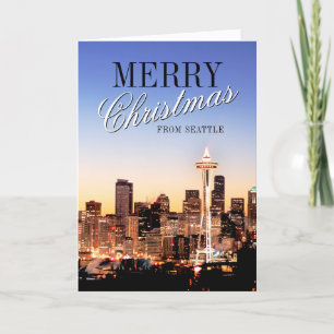 Cartes Pour Fêtes Annuelles Seattle Skyline à Noël