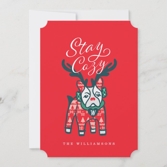 Cartes Pour Fêtes Annuelles Séjournez confortable | French Bulldog Reindeer Ch (Devant)