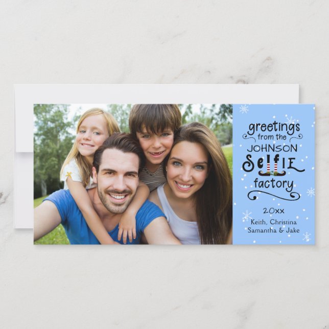 Cartes Pour Fêtes Annuelles sELFie salutations, neige sur bleu changeable (Devant)