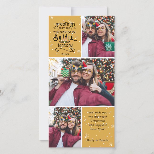 Cartes Pour Fêtes Annuelles sELFie Salutations, Or Changeable, 3 Photos (Devant)