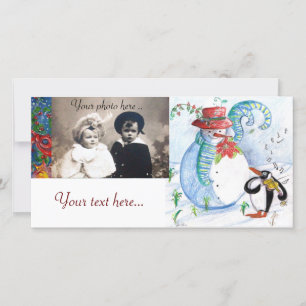 Cartes Pour Fêtes Annuelles SÉRÉNADE Hivernale de BONHOMME DE NEIGE et MANCHOT
