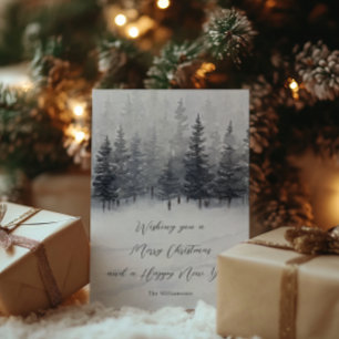 Cartes Pour Fêtes Annuelles Serene Snowy Forest Nom personnalisé Noël