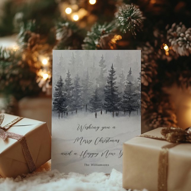 Cartes Pour Fêtes Annuelles Serene Snowy Forest Nom personnalisé Noël (Créateur téléchargé)