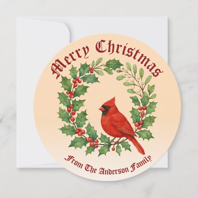 Cartes Pour Fêtes Annuelles Serment de Noël de Holly, Mistletoe & Cardinal (Devant)