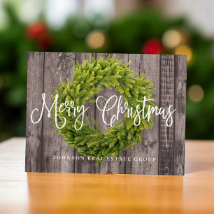 Cartes Pour Fêtes Annuelles Serre de feuillage sur bois Joyeux voeux Noël