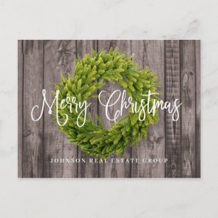 Cartes Pour Fêtes Annuelles Serre de feuillage sur bois Joyeux voeux Noël