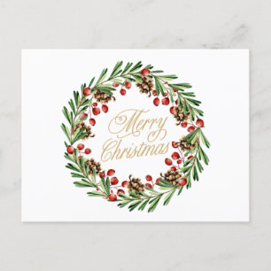 Cartes Pour Fêtes Annuelles Serre de Noël avec baies rouges et Pinecones