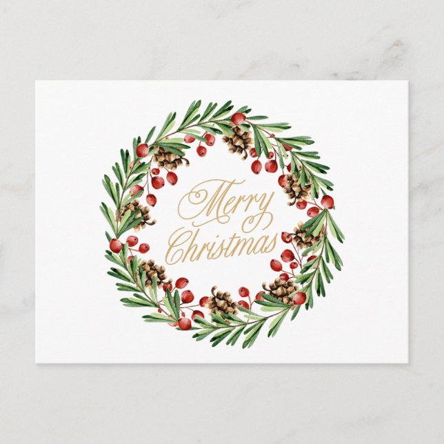 Cartes Pour Fêtes Annuelles Serre de Noël avec baies rouges et Pinecones (Devant)
