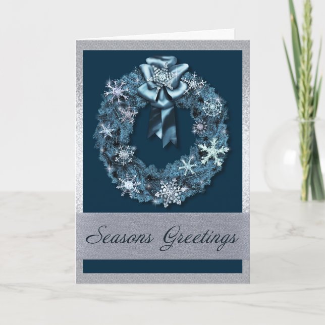 Cartes Pour Fêtes Annuelles Serre de Noël en argent et bleu (Devant)