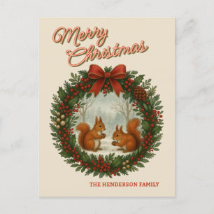 Cartes Pour Fêtes Annuelles Serre Rétro Personnalisée Avec De Mignons Écureuil